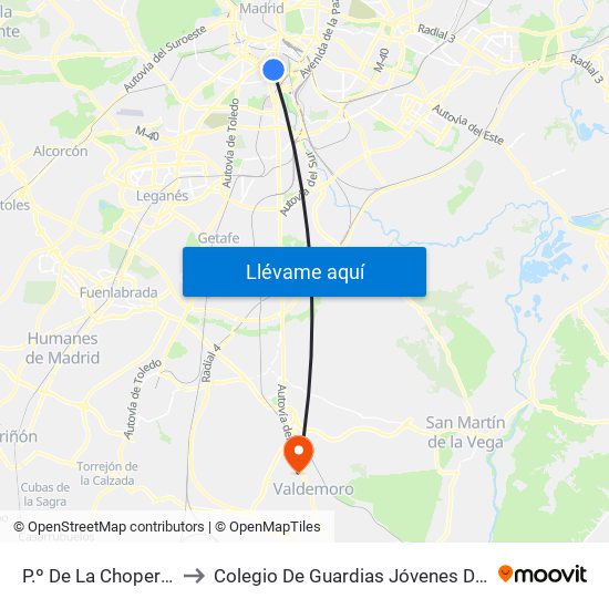 P.º De La Chopera - Legazpi to Colegio De Guardias Jóvenes Duque De Ahumada map