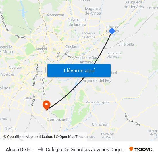Alcalá De Henares to Colegio De Guardias Jóvenes Duque De Ahumada map