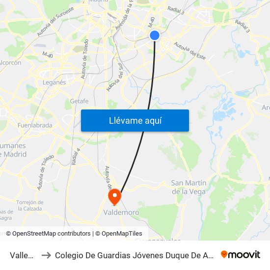 Vallecas to Colegio De Guardias Jóvenes Duque De Ahumada map