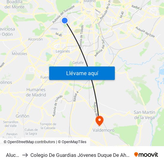 Aluche to Colegio De Guardias Jóvenes Duque De Ahumada map