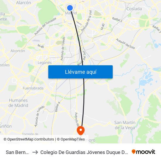 San Bernardo to Colegio De Guardias Jóvenes Duque De Ahumada map