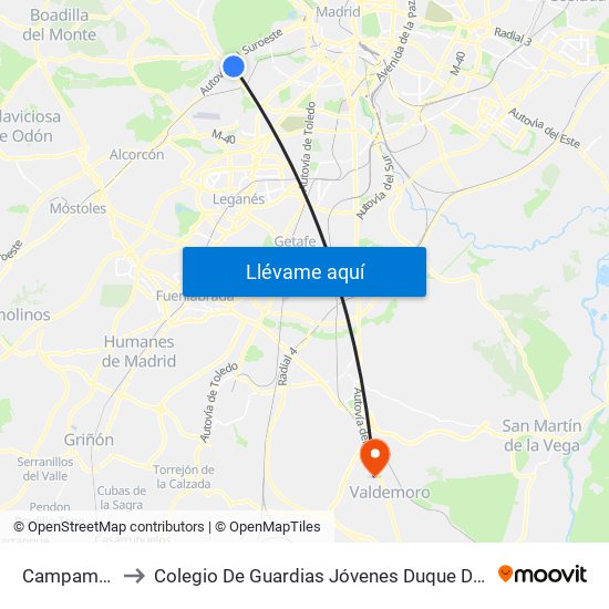 Campamento to Colegio De Guardias Jóvenes Duque De Ahumada map