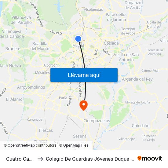Cuatro Caminos to Colegio De Guardias Jóvenes Duque De Ahumada map