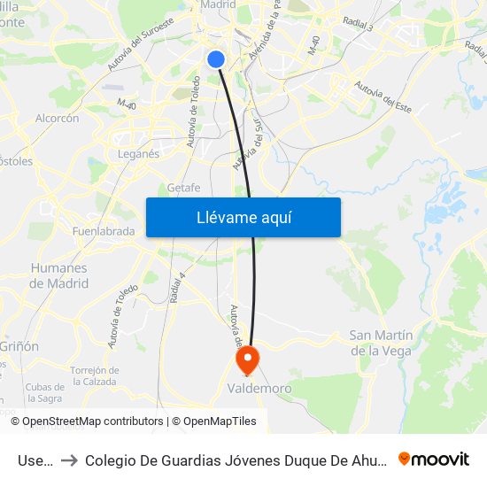 Usera to Colegio De Guardias Jóvenes Duque De Ahumada map