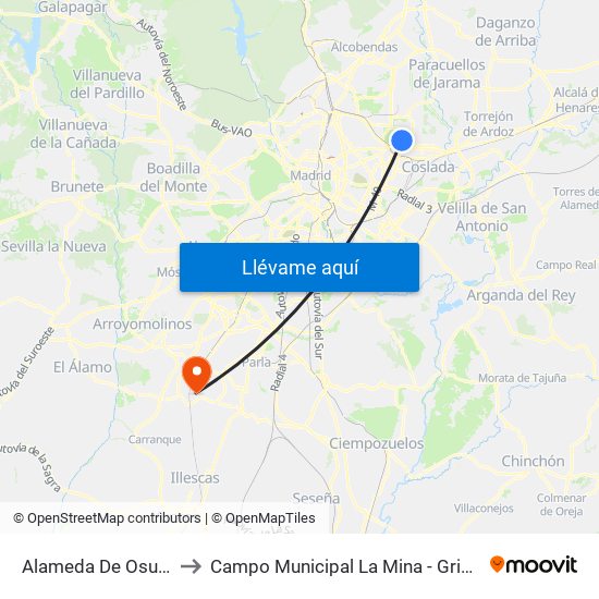 Alameda De Osuna to Campo Municipal La Mina - Griñón map