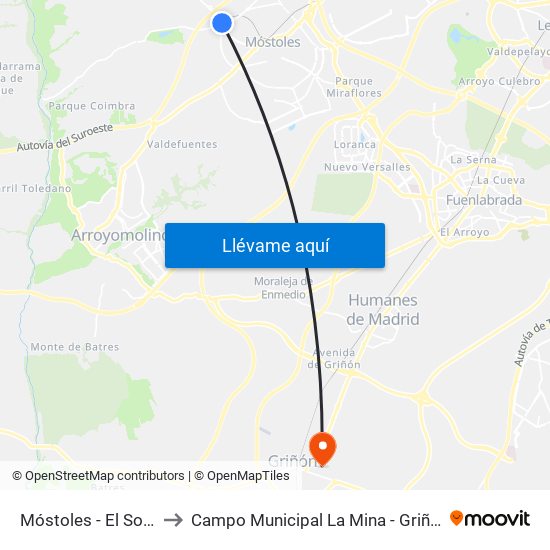 Móstoles - El Soto to Campo Municipal La Mina - Griñón map