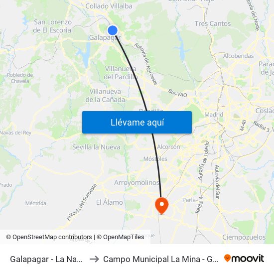 Galapagar - La Navata to Campo Municipal La Mina - Griñón map