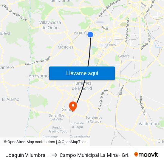 Joaquín Vilumbrales to Campo Municipal La Mina - Griñón map