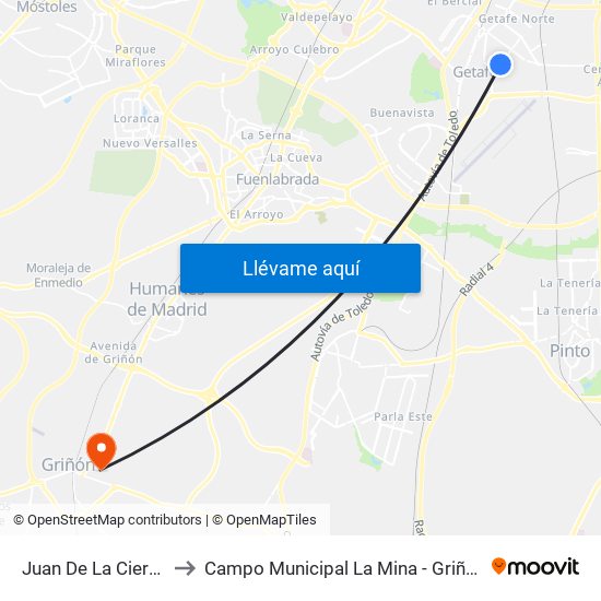Juan De La Cierva to Campo Municipal La Mina - Griñón map