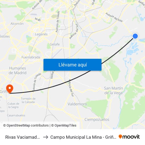 Rivas Vaciamadrid to Campo Municipal La Mina - Griñón map