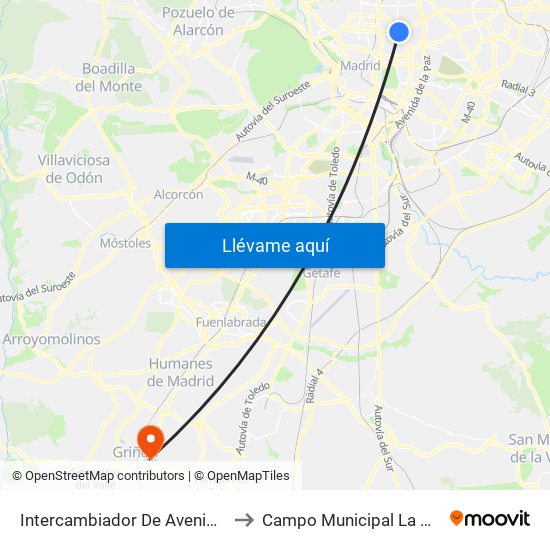 Intercambiador De Avenida De América to Campo Municipal La Mina - Griñón map