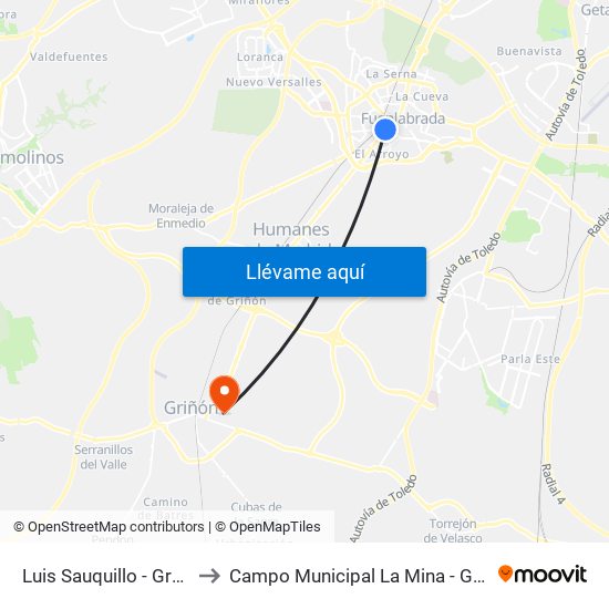 Luis Sauquillo - Grecia to Campo Municipal La Mina - Griñón map