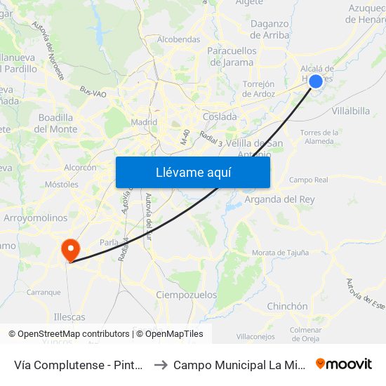Vía Complutense - Pintor Picasso to Campo Municipal La Mina - Griñón map