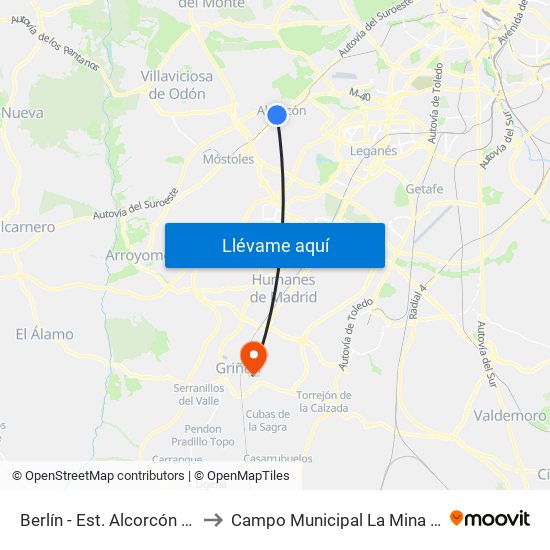 Berlín - Est. Alcorcón Central to Campo Municipal La Mina - Griñón map