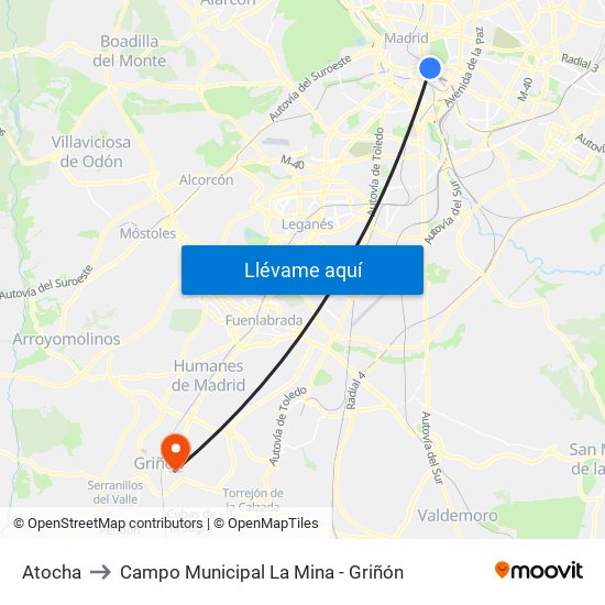 Atocha to Campo Municipal La Mina - Griñón map