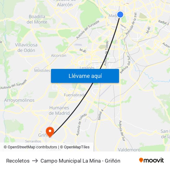 Recoletos to Campo Municipal La Mina - Griñón map