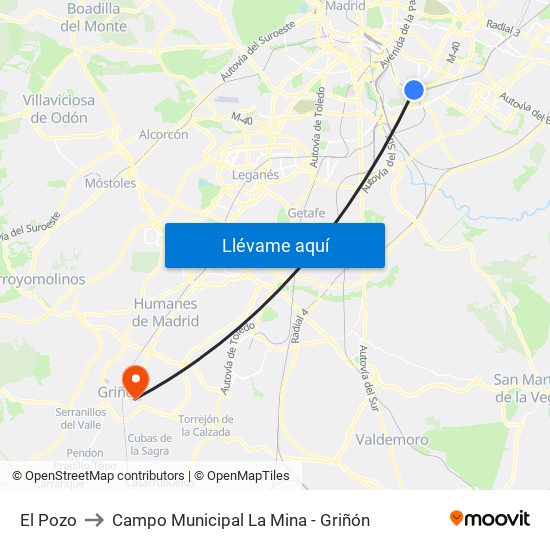 El Pozo to Campo Municipal La Mina - Griñón map
