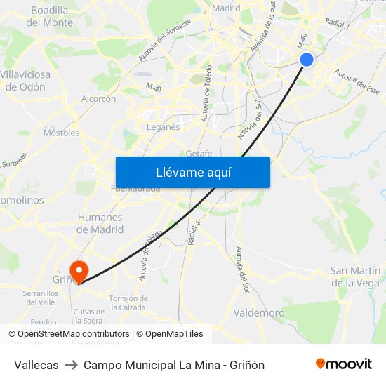 Vallecas to Campo Municipal La Mina - Griñón map