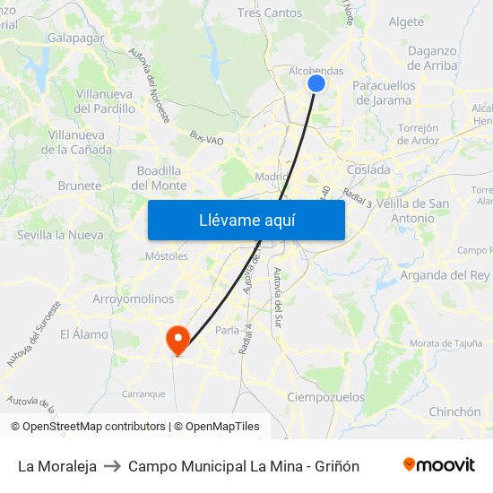 La Moraleja to Campo Municipal La Mina - Griñón map