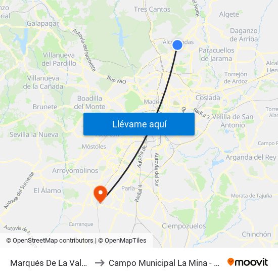 Marqués De La Valdavia to Campo Municipal La Mina - Griñón map