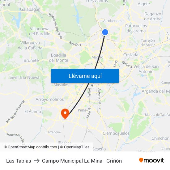 Las Tablas to Campo Municipal La Mina - Griñón map