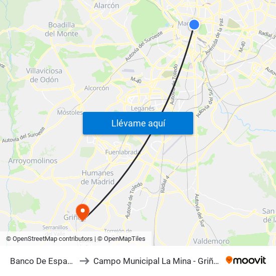 Banco De España to Campo Municipal La Mina - Griñón map
