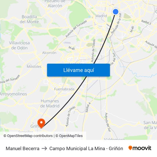 Manuel Becerra to Campo Municipal La Mina - Griñón map