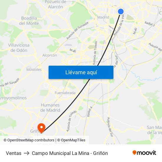 Ventas to Campo Municipal La Mina - Griñón map