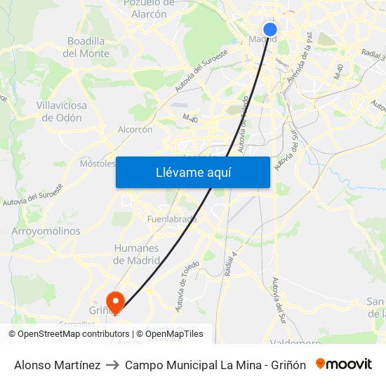 Alonso Martínez to Campo Municipal La Mina - Griñón map