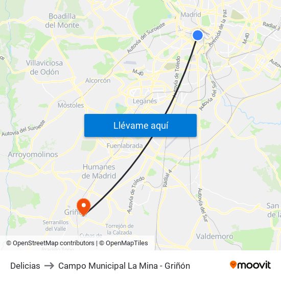 Delicias to Campo Municipal La Mina - Griñón map