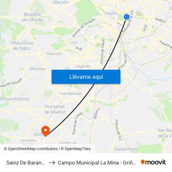 Sainz De Baranda to Campo Municipal La Mina - Griñón map