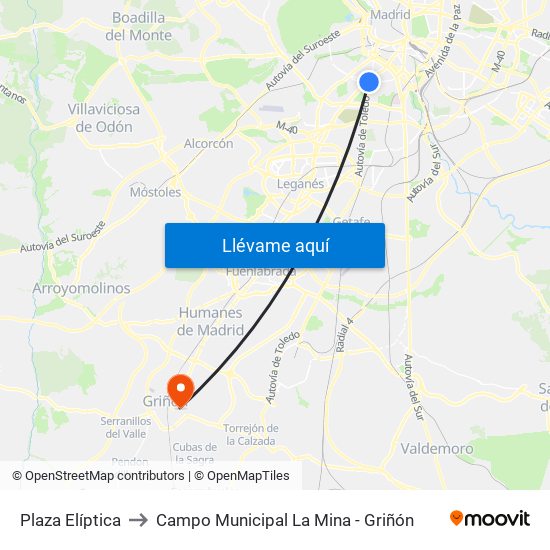 Plaza Elíptica to Campo Municipal La Mina - Griñón map