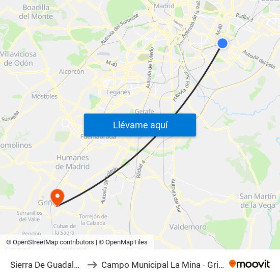 Sierra De Guadalupe to Campo Municipal La Mina - Griñón map