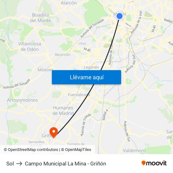 Sol to Campo Municipal La Mina - Griñón map