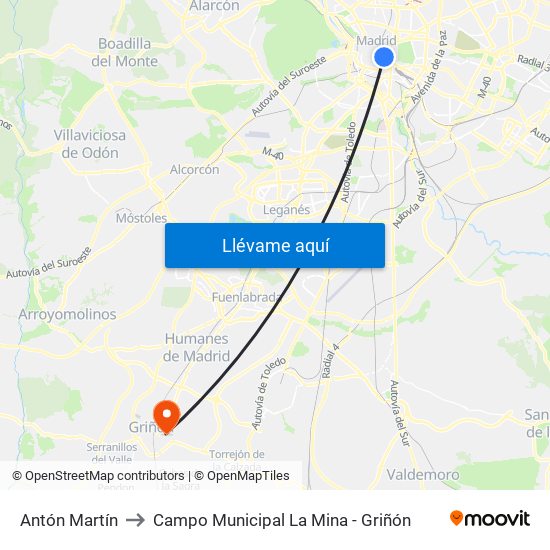 Antón Martín to Campo Municipal La Mina - Griñón map