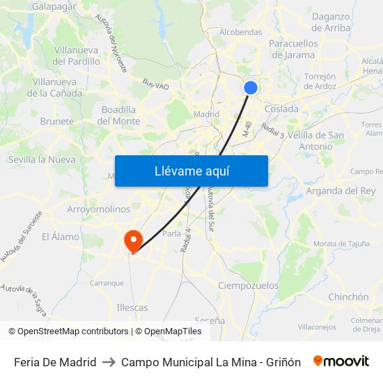 Feria De Madrid to Campo Municipal La Mina - Griñón map