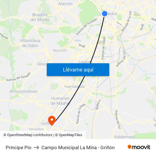 Príncipe Pío to Campo Municipal La Mina - Griñón map