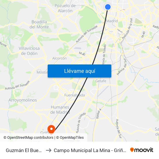 Guzmán El Bueno to Campo Municipal La Mina - Griñón map