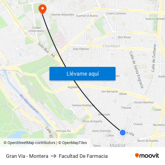 Gran Vía - Montera to Facultad De Farmacia map