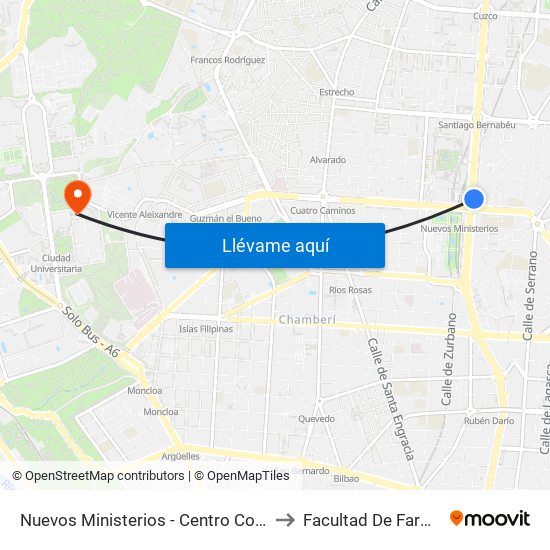 Nuevos Ministerios - Centro Comercial to Facultad De Farmacia map
