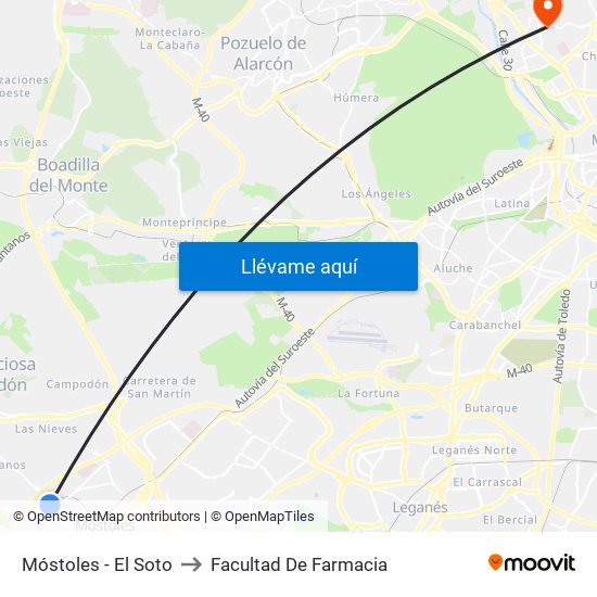 Móstoles - El Soto to Facultad De Farmacia map