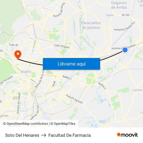 Soto Del Henares to Facultad De Farmacia map