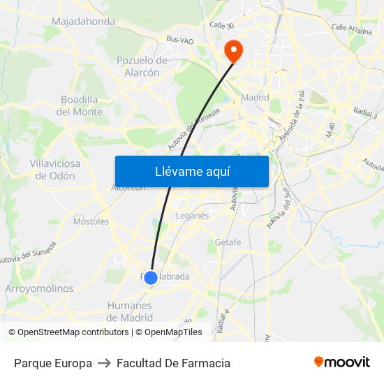 Parque Europa to Facultad De Farmacia map