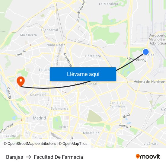 Barajas to Facultad De Farmacia map