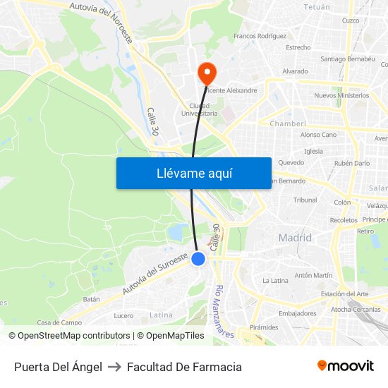 Puerta Del Ángel to Facultad De Farmacia map