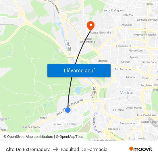 Alto De Extremadura to Facultad De Farmacia map