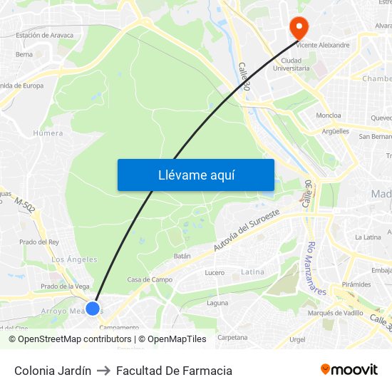 Colonia Jardín to Facultad De Farmacia map