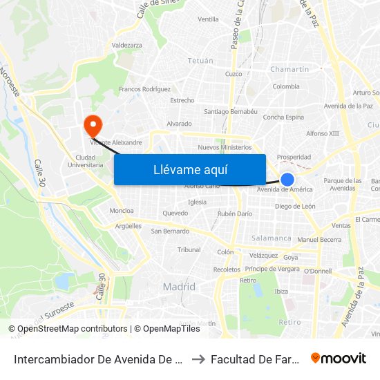 Intercambiador De Avenida De América to Facultad De Farmacia map