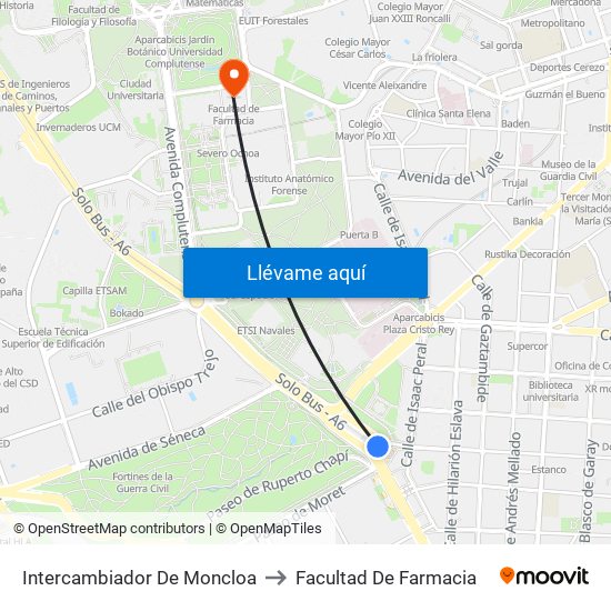 Intercambiador De Moncloa to Facultad De Farmacia map