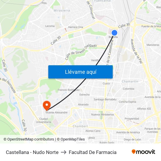 Castellana - Nudo Norte to Facultad De Farmacia map